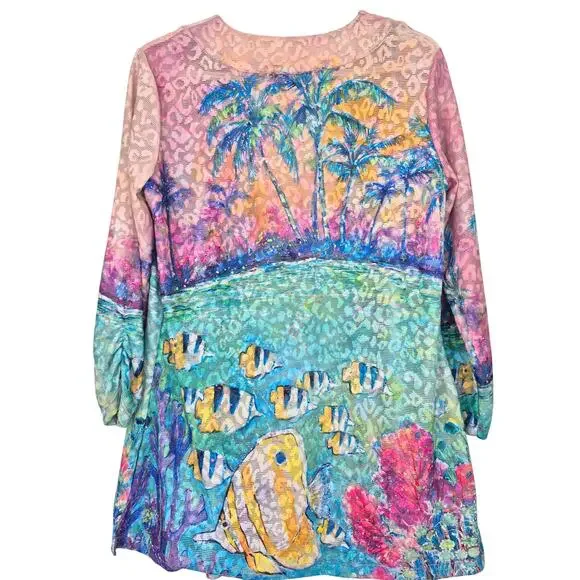 Leoma Lovegrove Sz S Open Front Cardigan Jacket Colorful Tropical Light Weight - Picture 2 of 9
